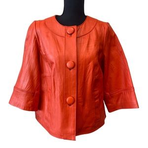 VTG Orange cropped Leather Jacket
